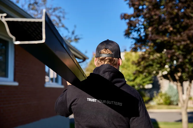 Alu-Rex gutter guard detail on a finished eavestrough